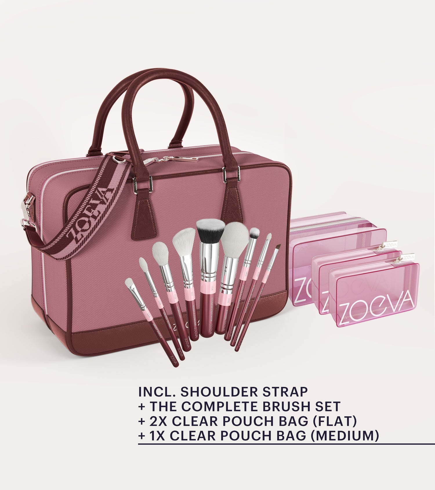 ZOEVA - The Zoe Bag & The Complete Pinselset (Dusty Bordeaux) - BRUSH SET